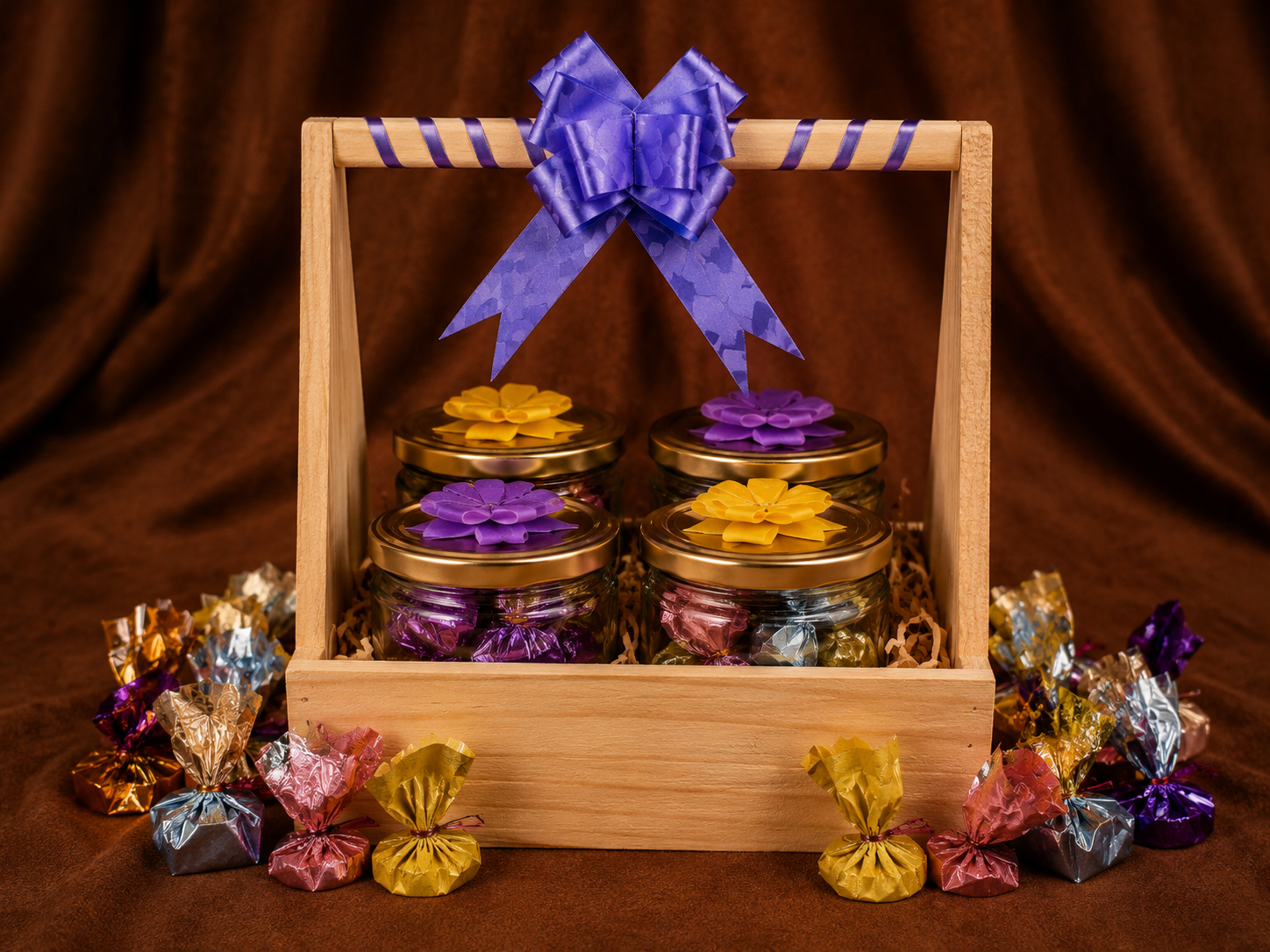 4 Jar Wooden Basket